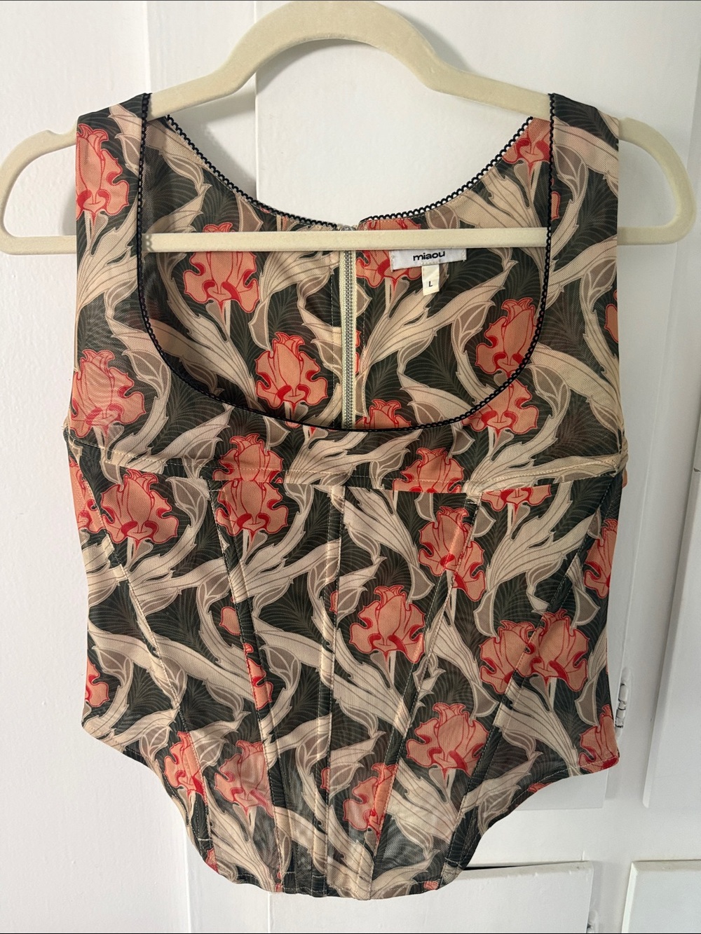 Miaou Coral Floral Mesh Camisole on Cream and Black